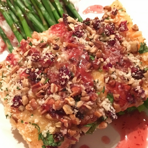 Pecan & Cranberry-Crusted Salmon with Cran-Apple Drizzle