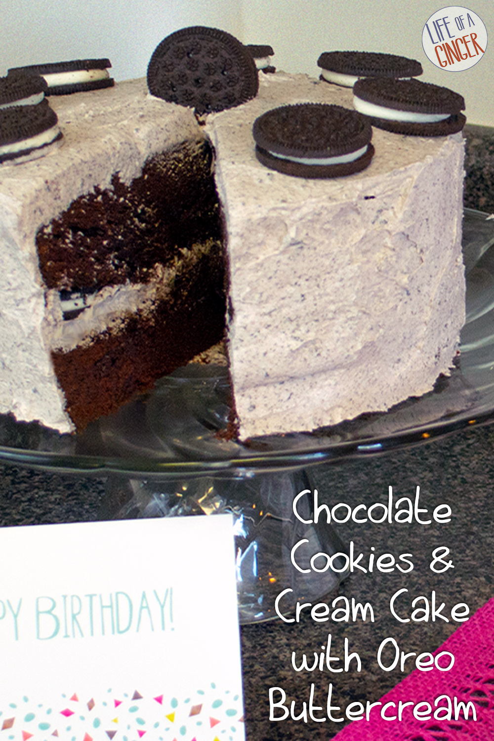 chocolate layer cake on cake stand