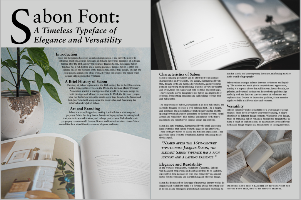 Two Page Magazine Spread "Sabon Font"